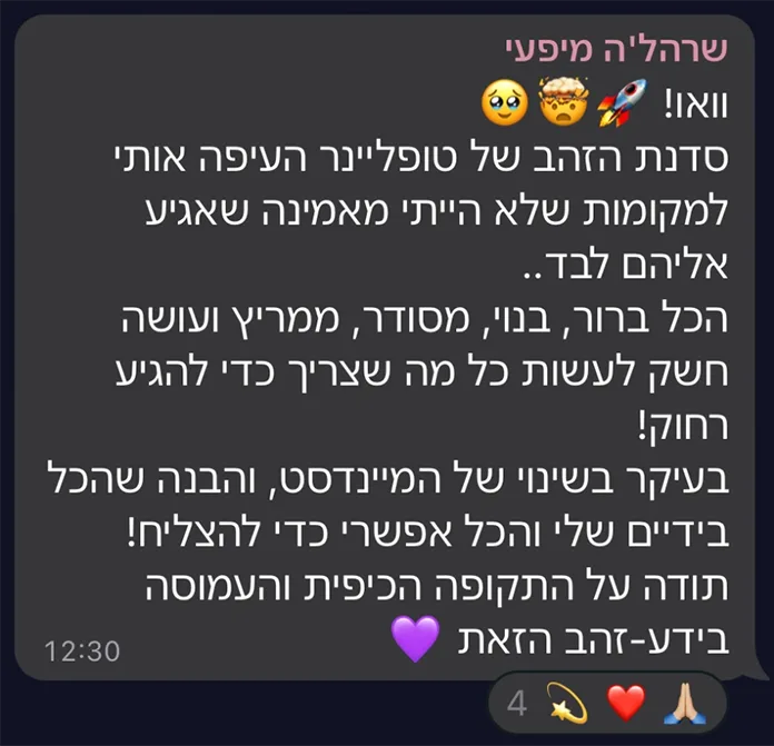 שיתוף מבוגרי סדנת טופליינר