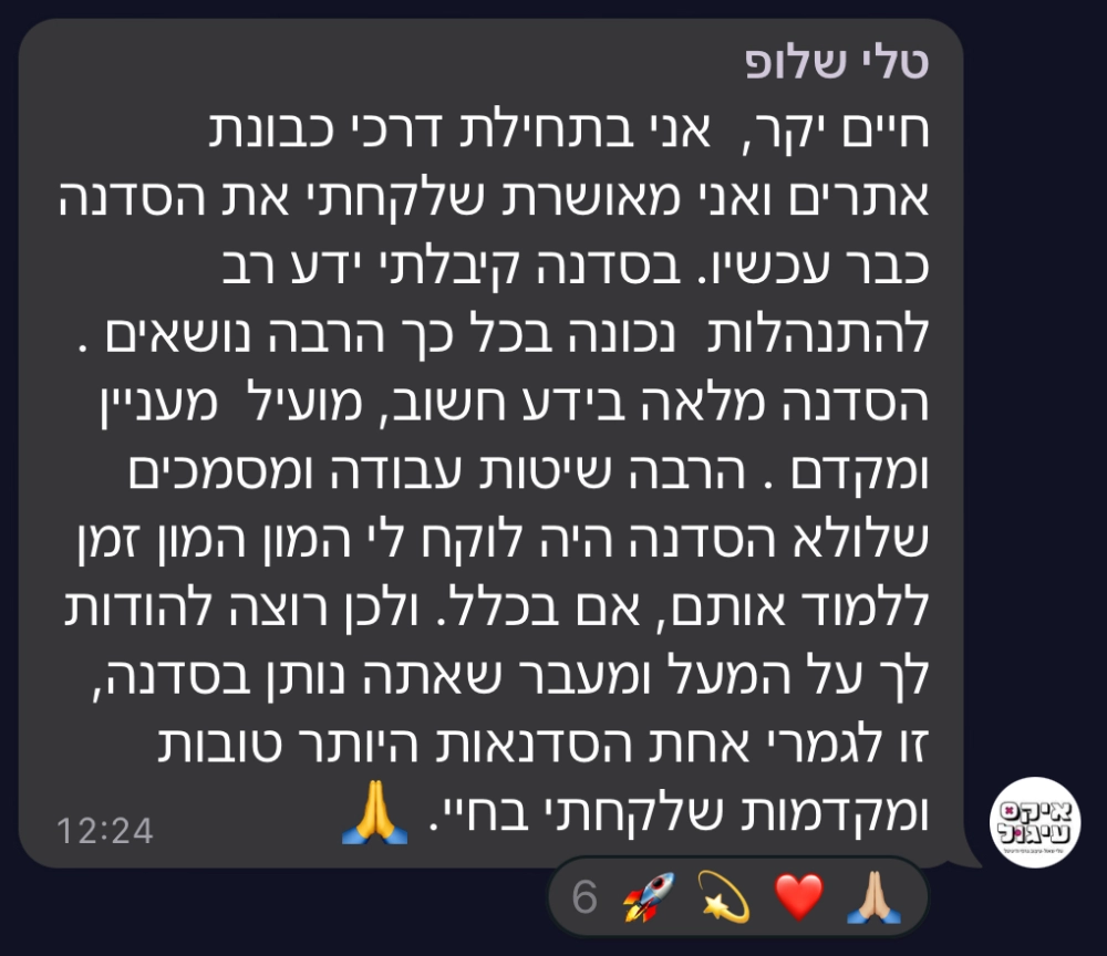 המלצה על סדנת טופליינר — בניית עסק מעיצוב ובניית אתרים עם חיים בניסטי (5)